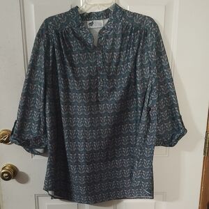 Elegant Blue Patterned Women's Blouse